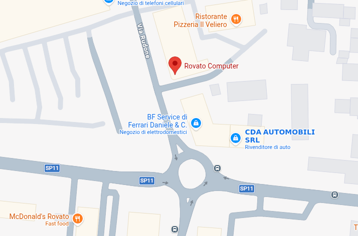 Mappa della posizione del laboratorio Rovato Computer in Via Rudone 25 a Rovato